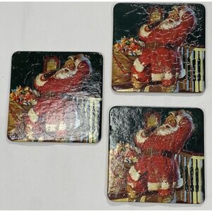 Coca Cola Coke Vintage Christmas Coasters Santa Claus Cork Backing Set of 3 1999